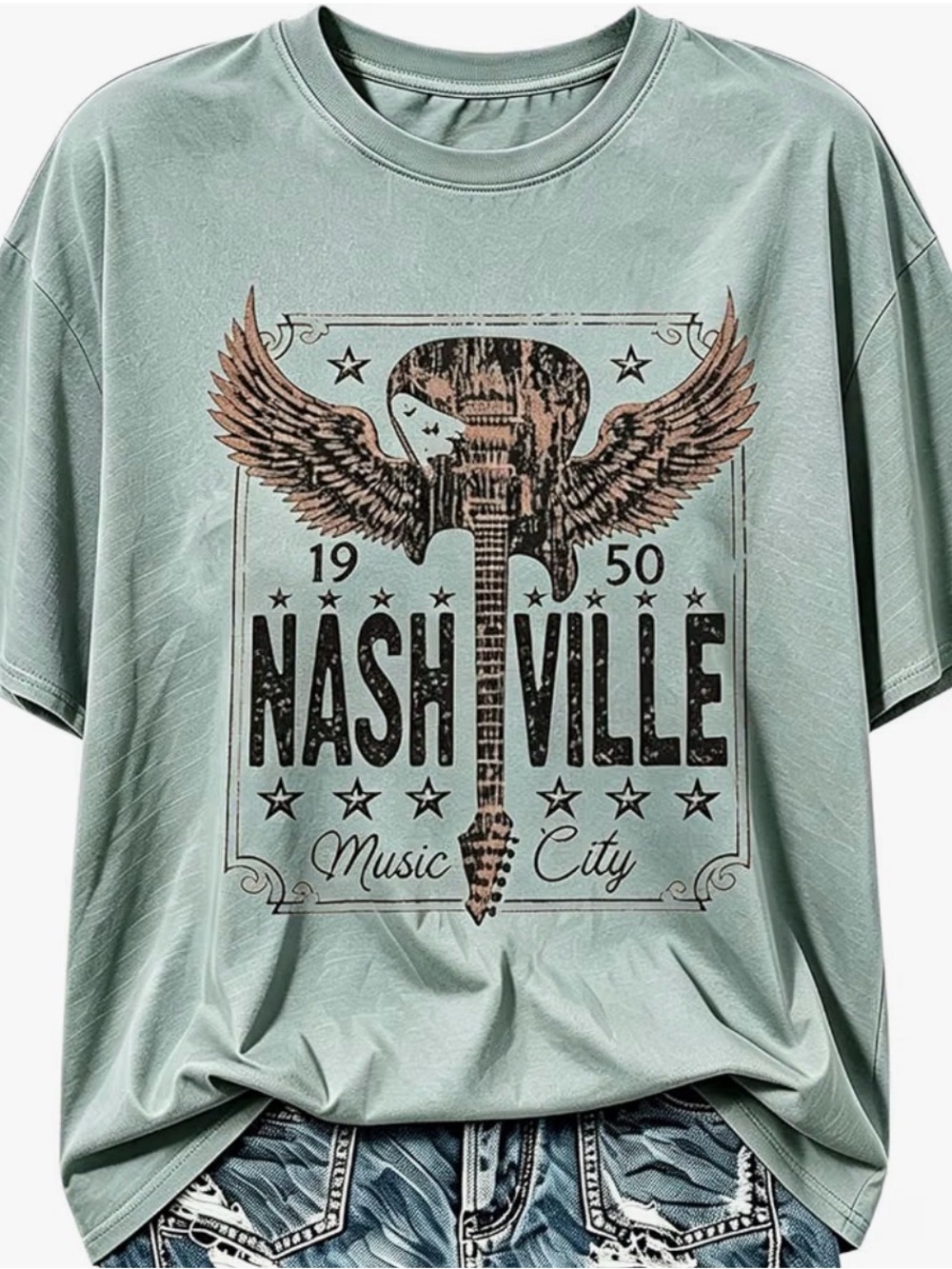 Nashville Music City T-Shirt Women Country Music Oversized Shirts Rock Tshirt XL